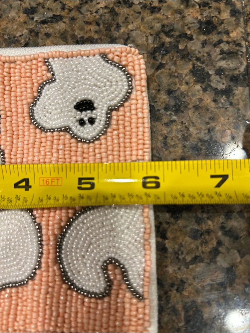 Plush Beaded Ghost Zip Pouch - Peach and White